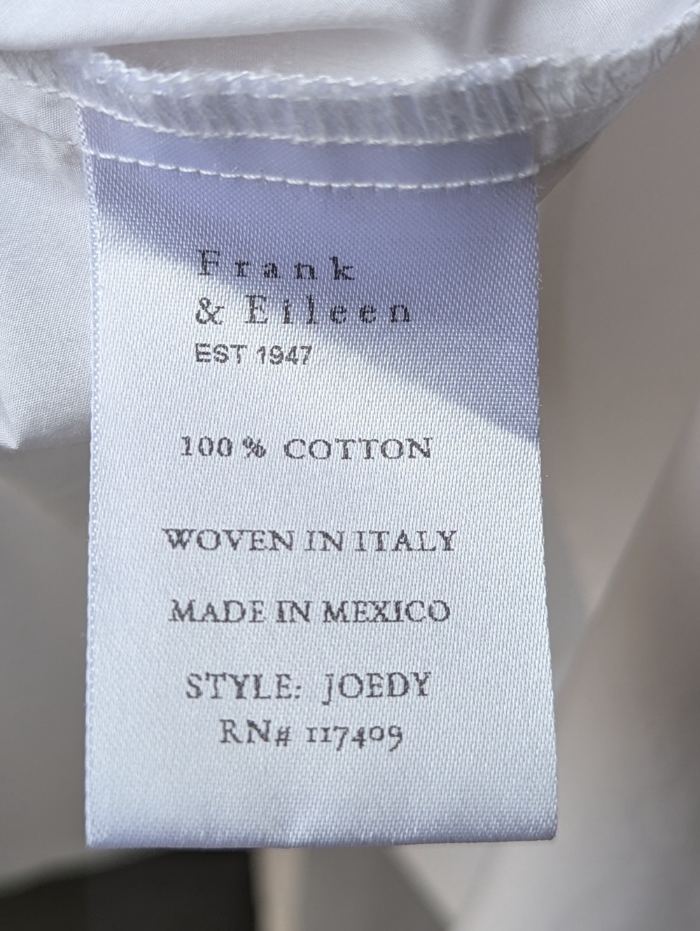 NWOT Frank & Eileen Joedy Cotton Button-Up Shirt White Size Large - Picture 7 of 9